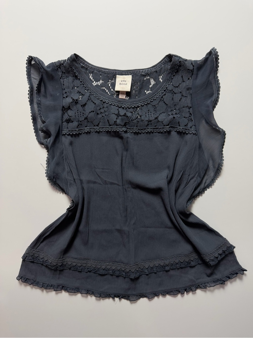 Knox Rose Lace Sleeveless Blouse Top, Gray/Blue, Size XXL